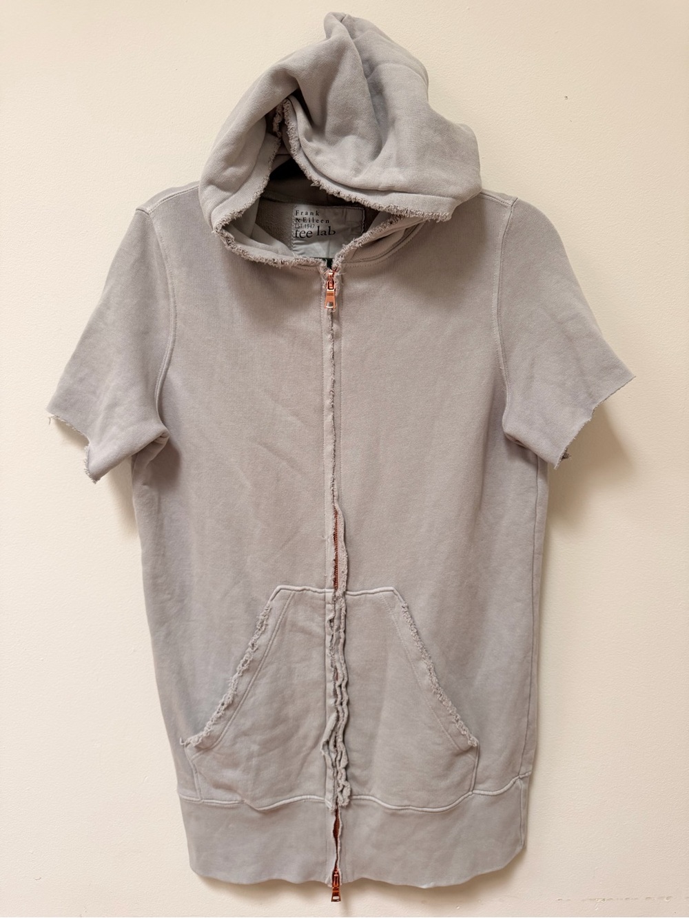 Frank & Eileen Tee Lab SAMPLE Short Sleeve Distressed Oversized Zip Hoodie Sz S